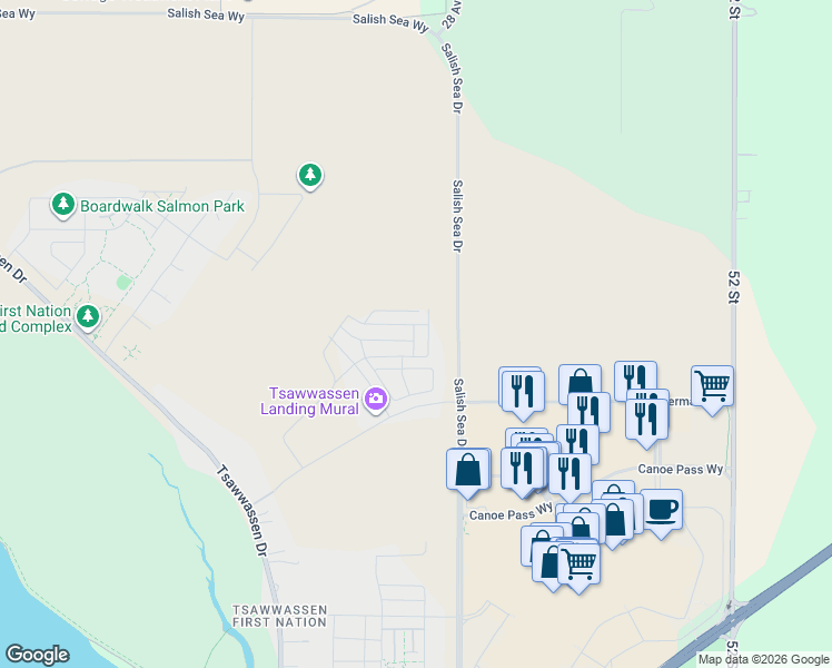 map of restaurants, bars, coffee shops, grocery stores, and more near 4744 Hazelnut Way in Metro Vancouver
