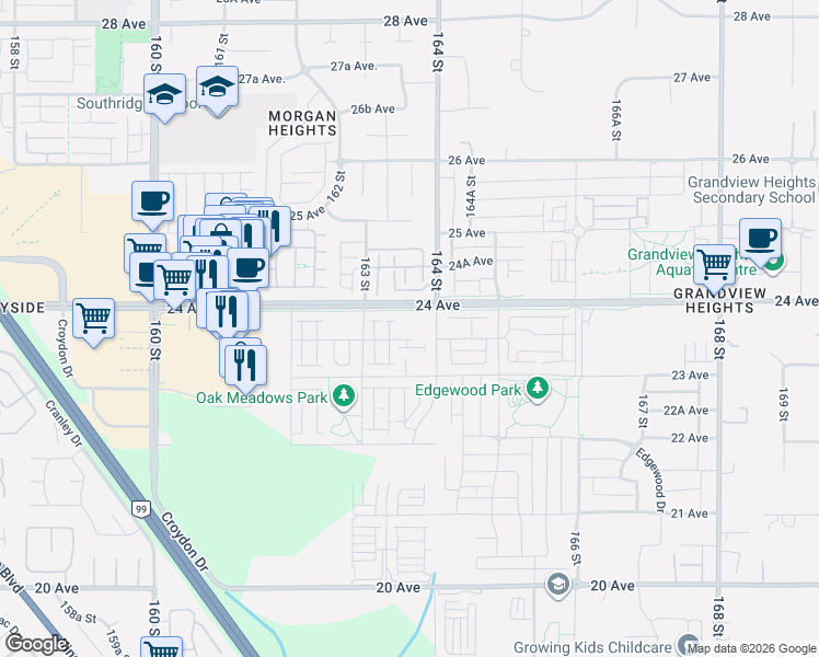 map of restaurants, bars, coffee shops, grocery stores, and more near in Surrey