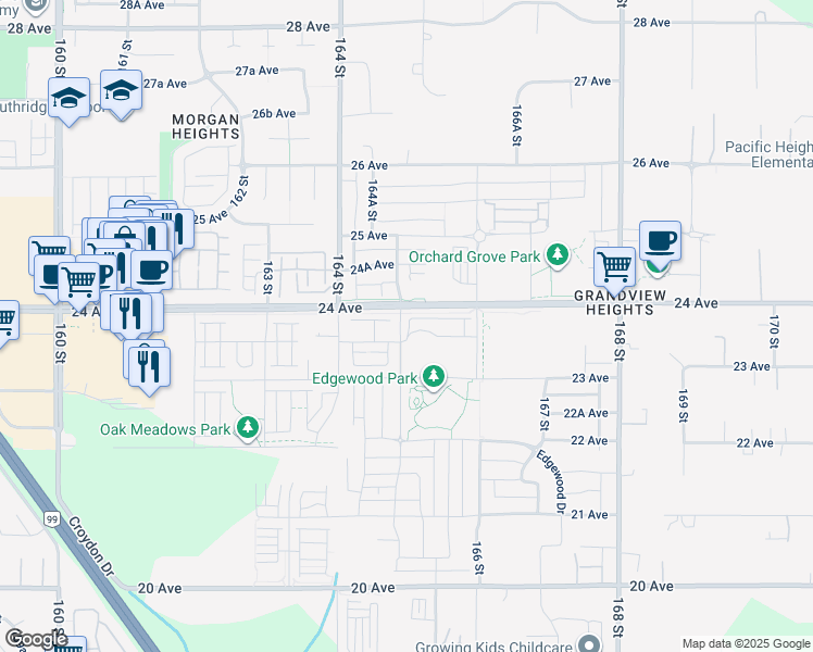 map of restaurants, bars, coffee shops, grocery stores, and more near in Surrey