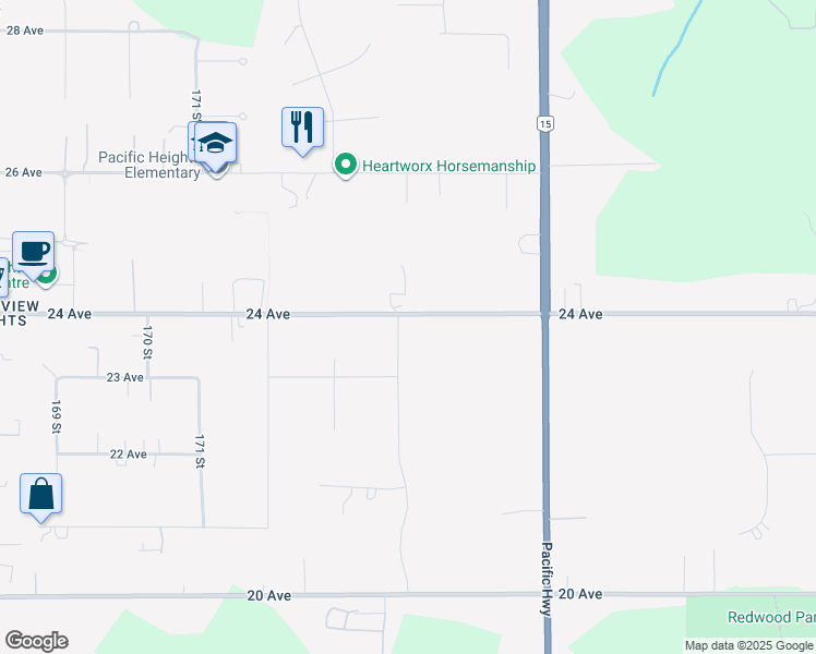 map of restaurants, bars, coffee shops, grocery stores, and more near 2382 174 Street in Surrey