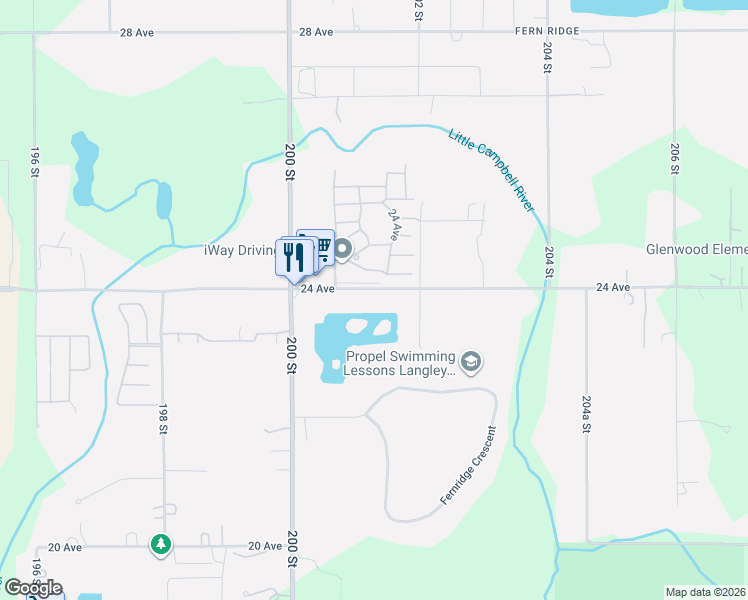 map of restaurants, bars, coffee shops, grocery stores, and more near 20142 24 Avenue in Langley Township
