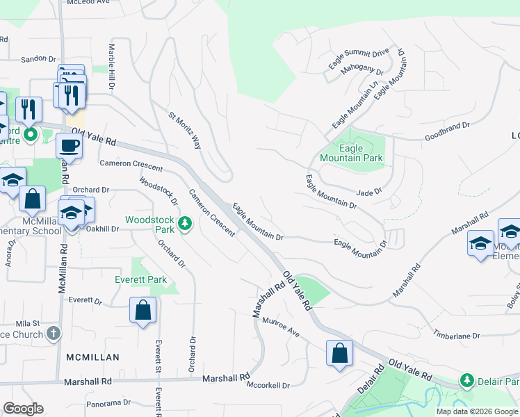 map of restaurants, bars, coffee shops, grocery stores, and more near 2405 Cranberry Court in Abbotsford