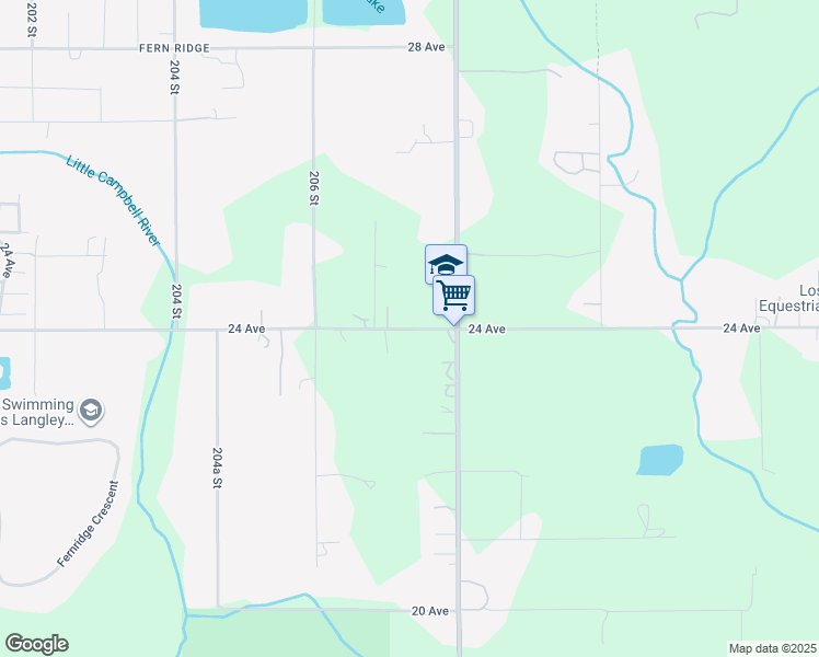 map of restaurants, bars, coffee shops, grocery stores, and more near 20737 24 Avenue in Langley