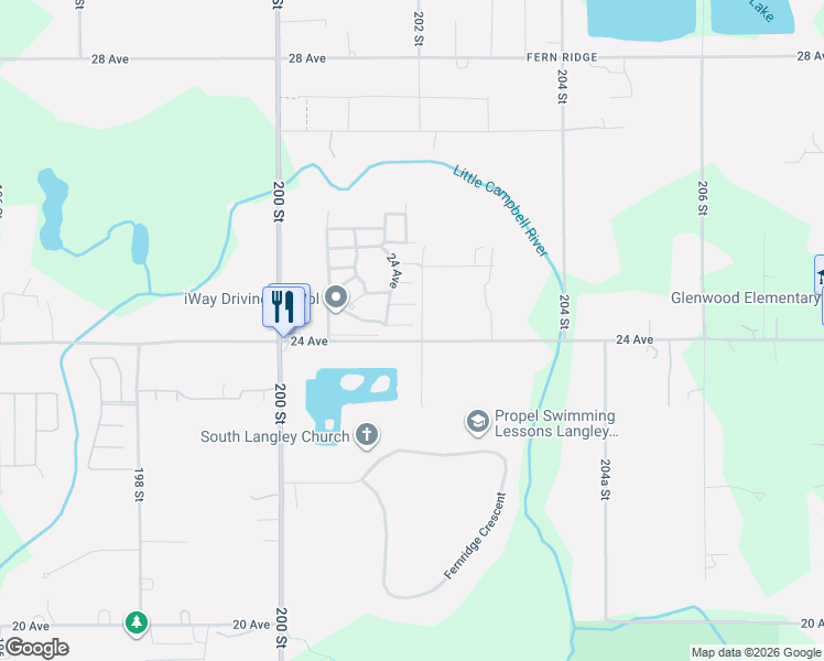 map of restaurants, bars, coffee shops, grocery stores, and more near 20071 24 Avenue in Langley Township