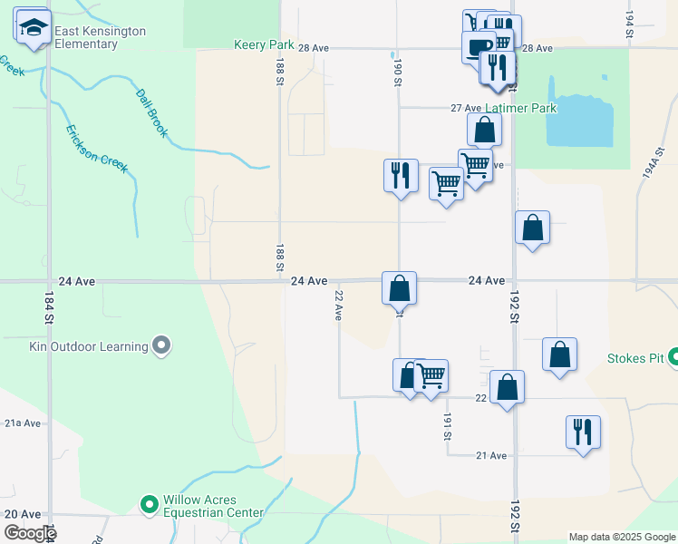map of restaurants, bars, coffee shops, grocery stores, and more near 18899 24 Avenue in Surrey