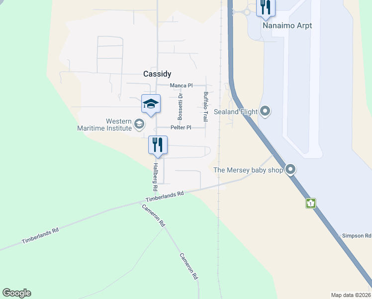 map of restaurants, bars, coffee shops, grocery stores, and more near 3560 Hallberg Road in Ladysmith