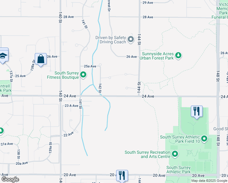 map of restaurants, bars, coffee shops, grocery stores, and more near 14269 24 Avenue in Surrey
