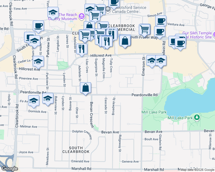 map of restaurants, bars, coffee shops, grocery stores, and more near 2435 Rideau Street in Abbotsford