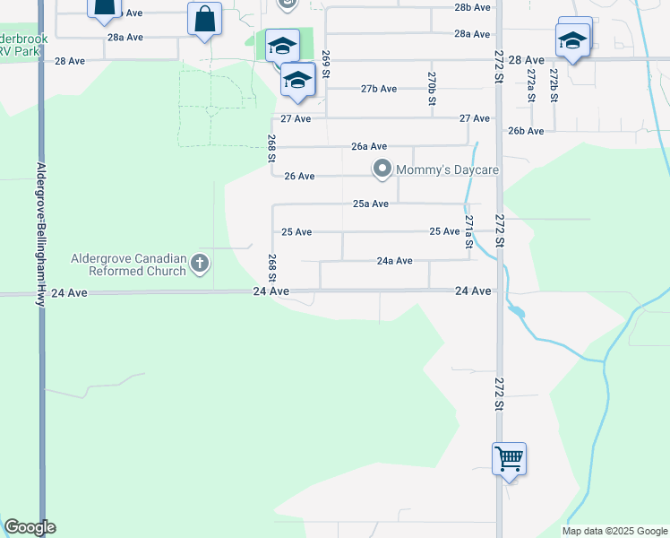 map of restaurants, bars, coffee shops, grocery stores, and more near 26912 24A Avenue in Langley Township