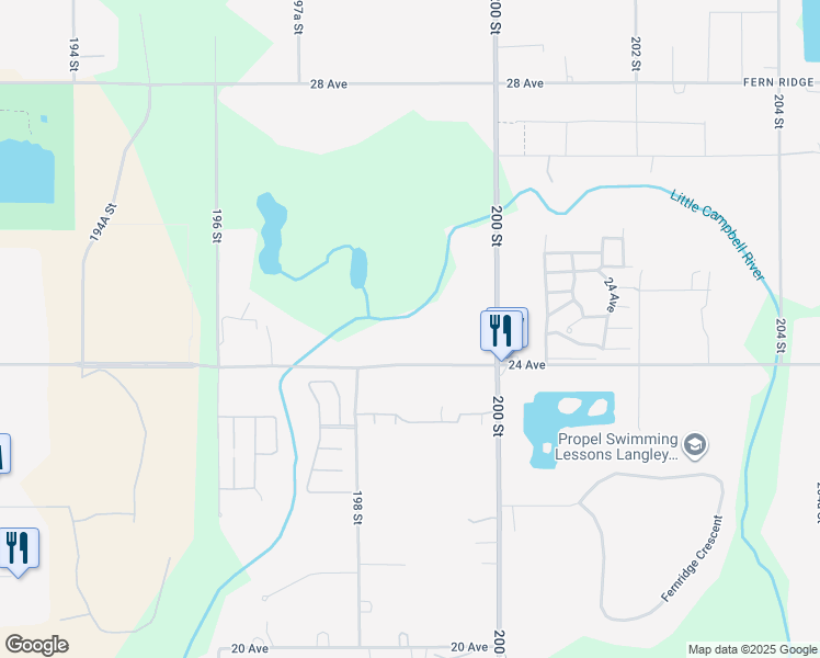 map of restaurants, bars, coffee shops, grocery stores, and more near 19865 24 Avenue in Langley Township