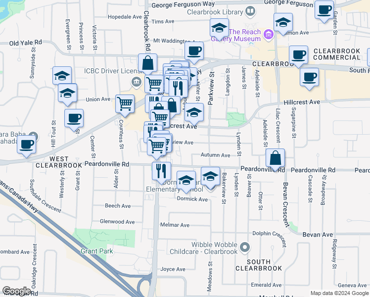 map of restaurants, bars, coffee shops, grocery stores, and more near in Abbotsford