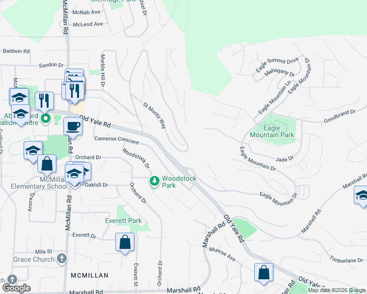 map of restaurants, bars, coffee shops, grocery stores, and more near 2758 Saint Moritz Way in Abbotsford
