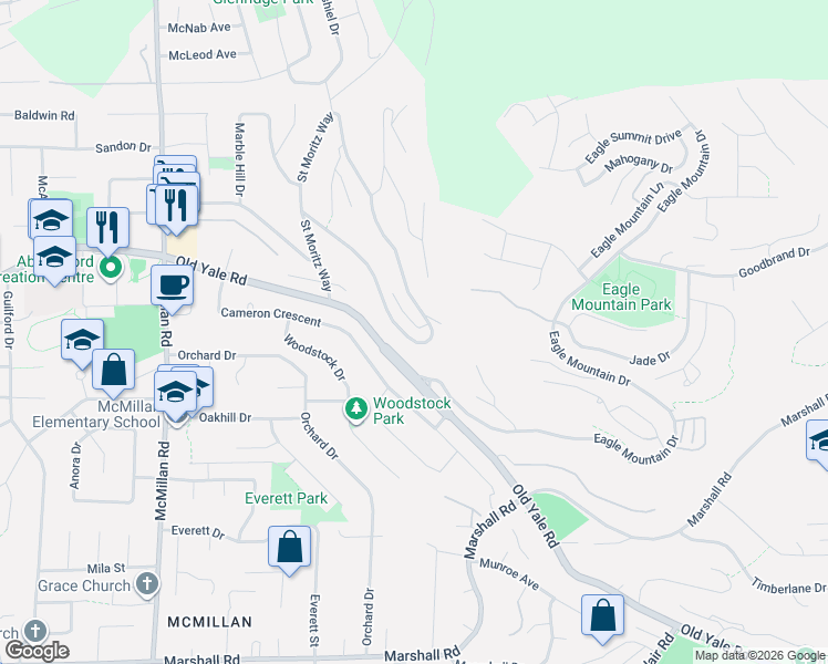 map of restaurants, bars, coffee shops, grocery stores, and more near 2764 Saint Moritz Way in Abbotsford