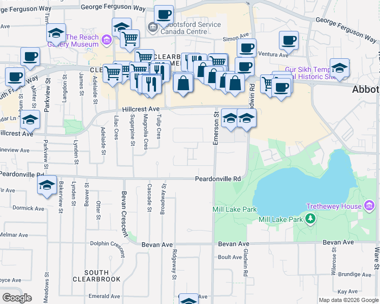 map of restaurants, bars, coffee shops, grocery stores, and more near 32615 Murray Avenue in Abbotsford