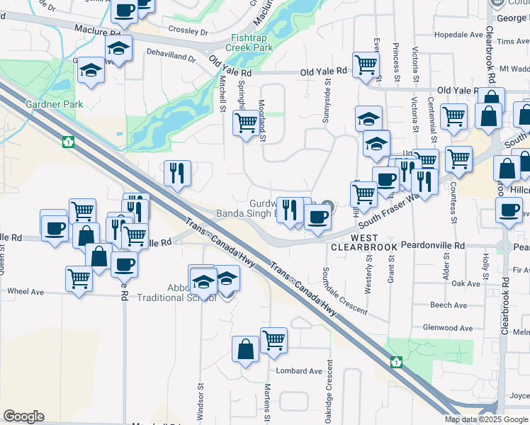 map of restaurants, bars, coffee shops, grocery stores, and more near 2467 Sunnyside View in Abbotsford