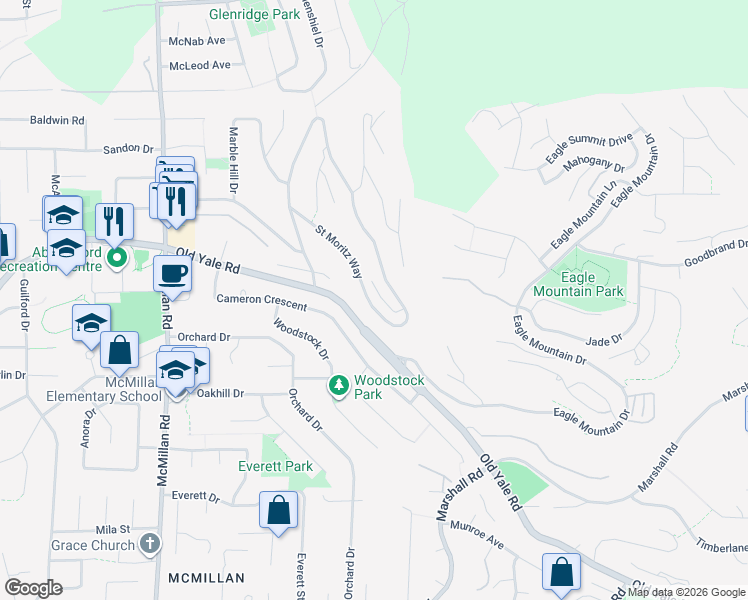 map of restaurants, bars, coffee shops, grocery stores, and more near 2772 Saint Moritz Way in Abbotsford