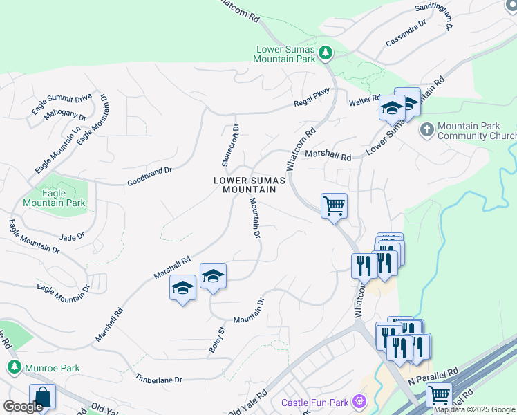 map of restaurants, bars, coffee shops, grocery stores, and more near 2462 Mountain Drive in Abbotsford