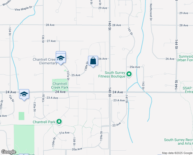 map of restaurants, bars, coffee shops, grocery stores, and more near 2488 139 Street in Surrey