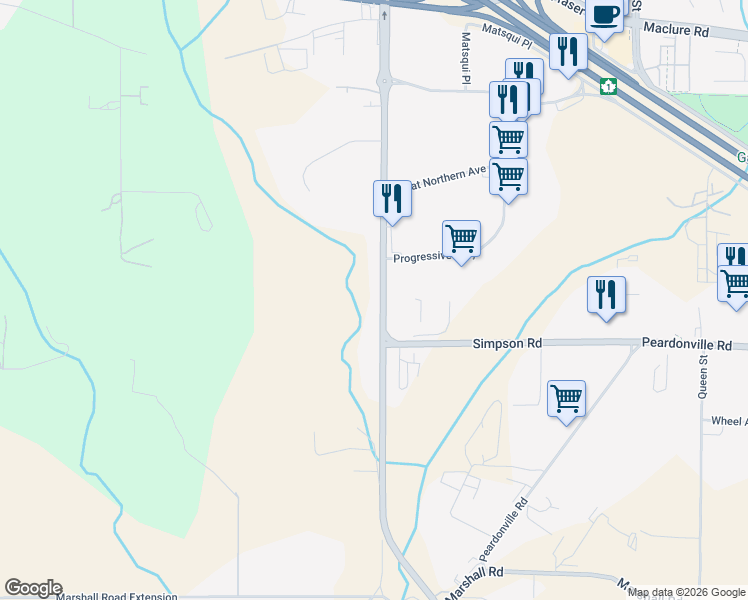 map of restaurants, bars, coffee shops, grocery stores, and more near 2475 Mount Lehman Road in Abbotsford