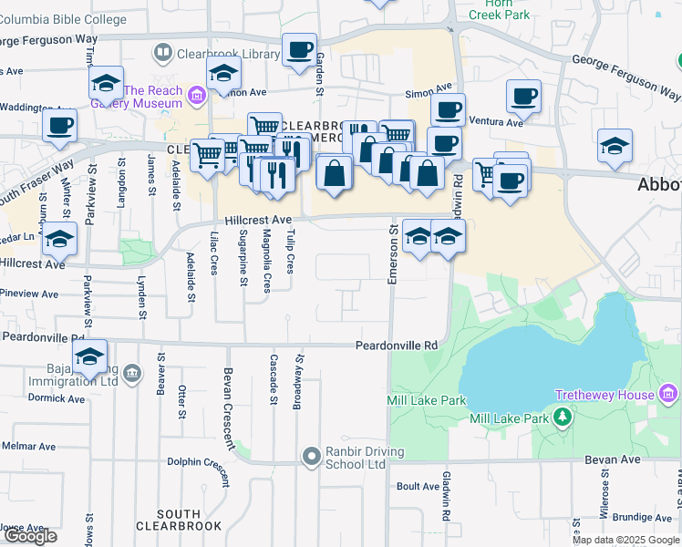 map of restaurants, bars, coffee shops, grocery stores, and more near 32611 Hollywood Avenue in Abbotsford