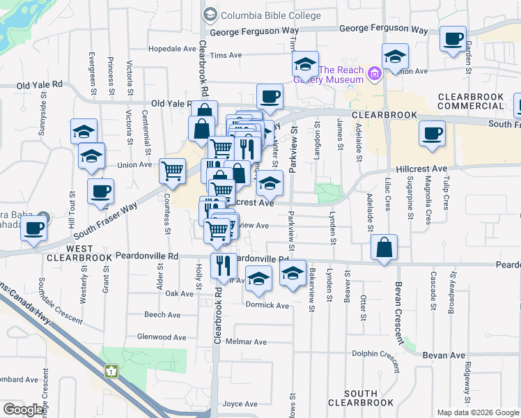 map of restaurants, bars, coffee shops, grocery stores, and more near in Abbotsford