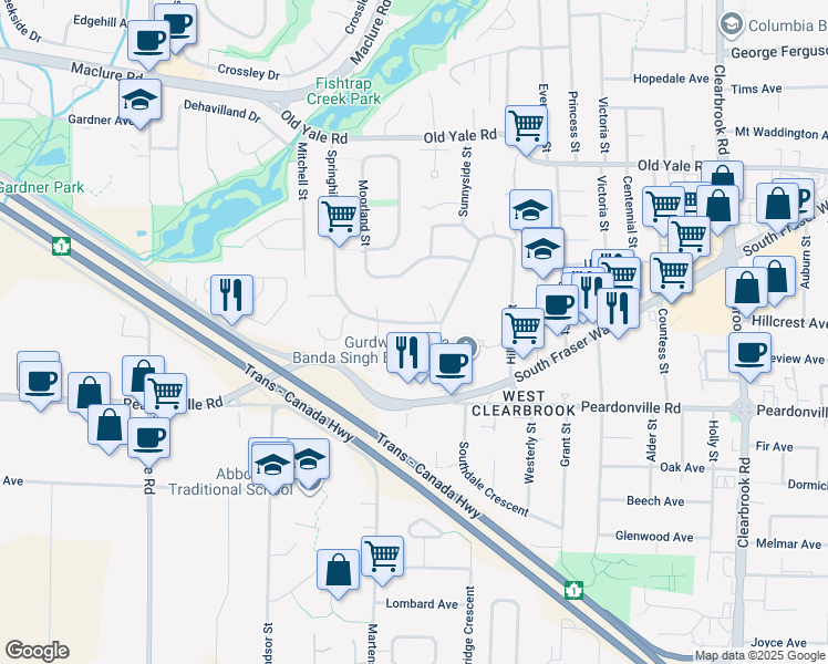 map of restaurants, bars, coffee shops, grocery stores, and more near 31552 Sunnyside Crescent in Abbotsford