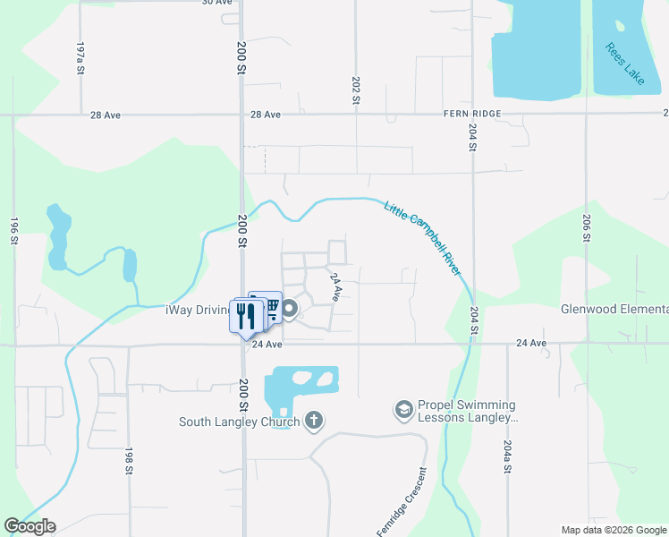 map of restaurants, bars, coffee shops, grocery stores, and more near in Langley Township