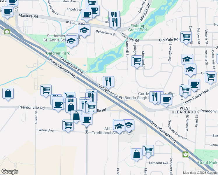 map of restaurants, bars, coffee shops, grocery stores, and more near in Abbotsford