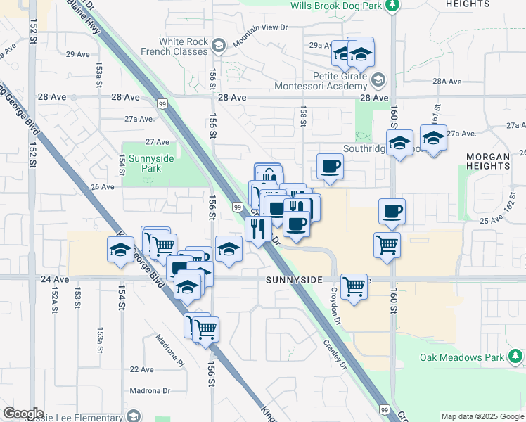 map of restaurants, bars, coffee shops, grocery stores, and more near 10287 Main Street in Surrey