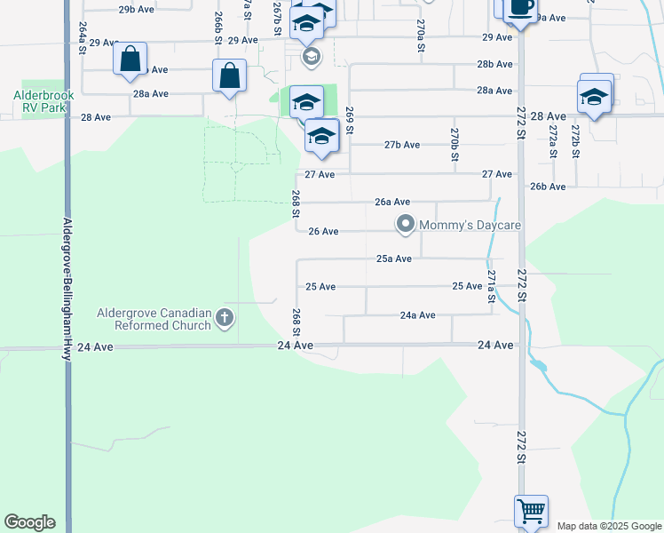 map of restaurants, bars, coffee shops, grocery stores, and more near 26862 25A Avenue in Langley Township