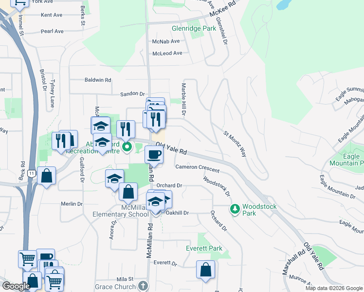 map of restaurants, bars, coffee shops, grocery stores, and more near in Abbotsford