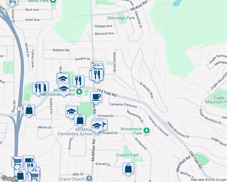 map of restaurants, bars, coffee shops, grocery stores, and more near in Abbotsford