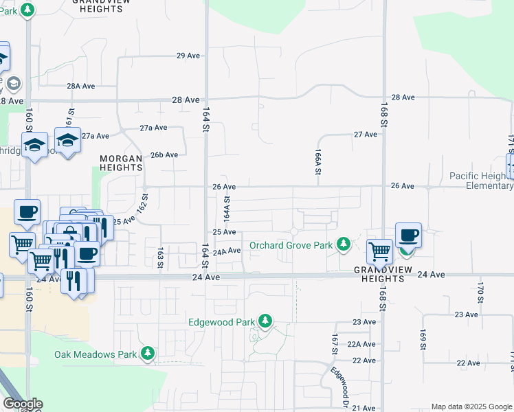 map of restaurants, bars, coffee shops, grocery stores, and more near in Surrey