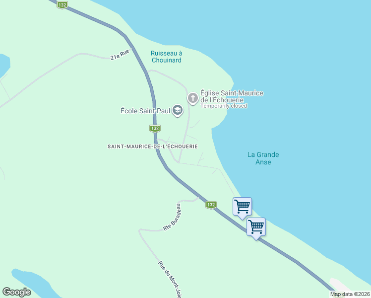 map of restaurants, bars, coffee shops, grocery stores, and more near 12 Chemin de l'Eglise in Gaspé