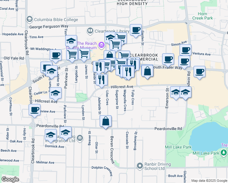 map of restaurants, bars, coffee shops, grocery stores, and more near in Abbotsford