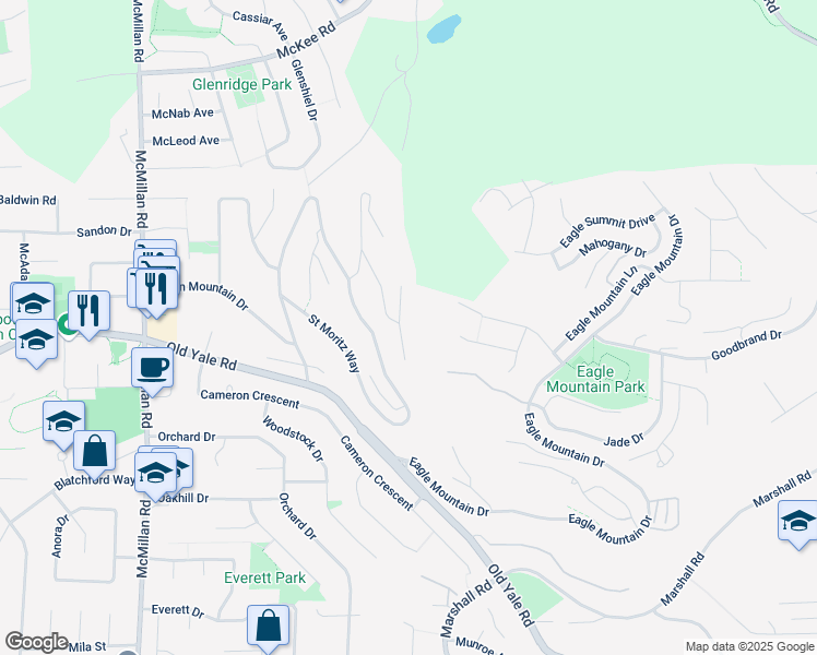 map of restaurants, bars, coffee shops, grocery stores, and more near 2582 Zurich Drive in Abbotsford