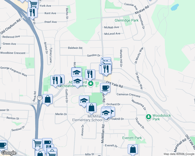 map of restaurants, bars, coffee shops, grocery stores, and more near in Abbotsford