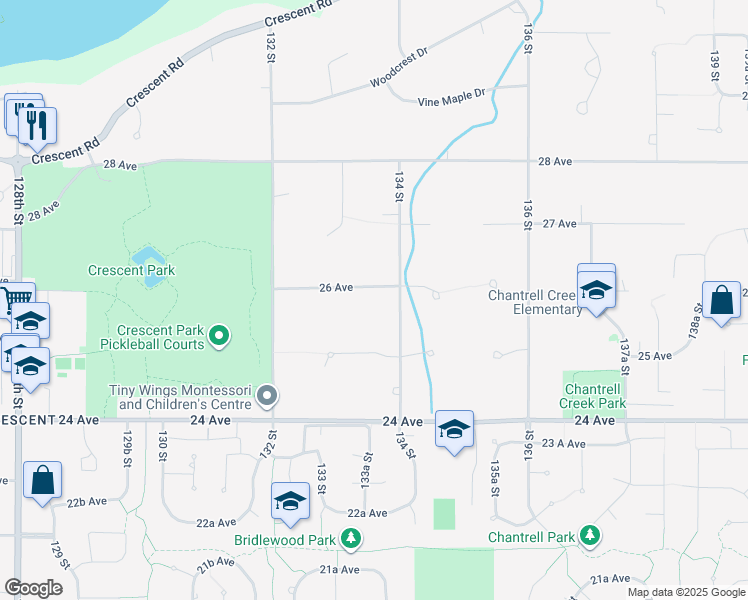 map of restaurants, bars, coffee shops, grocery stores, and more near 13356 26 Avenue in Surrey