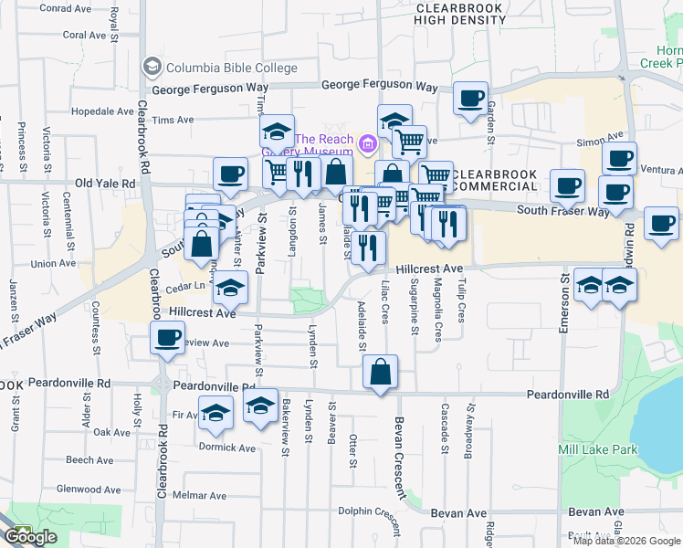 map of restaurants, bars, coffee shops, grocery stores, and more near 2593 Adelaide Street in Abbotsford