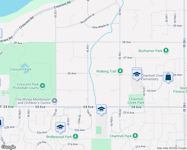 map of restaurants, bars, coffee shops, grocery stores, and more near 13436 26 Avenue in Surrey