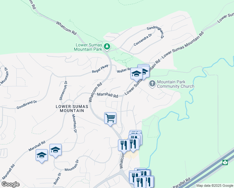 map of restaurants, bars, coffee shops, grocery stores, and more near 36125 Marshall Road in Abbotsford