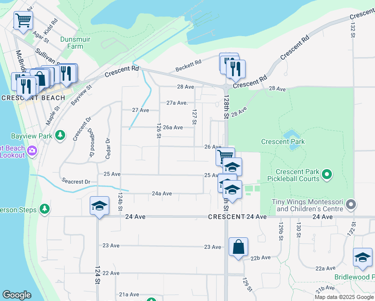 map of restaurants, bars, coffee shops, grocery stores, and more near 12682 26 Avenue in Surrey