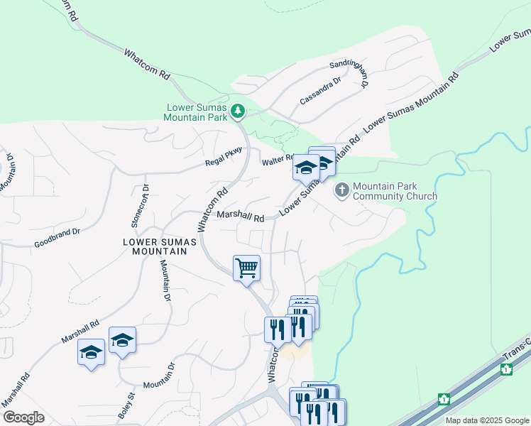 map of restaurants, bars, coffee shops, grocery stores, and more near 36135 Marshall Road in Abbotsford