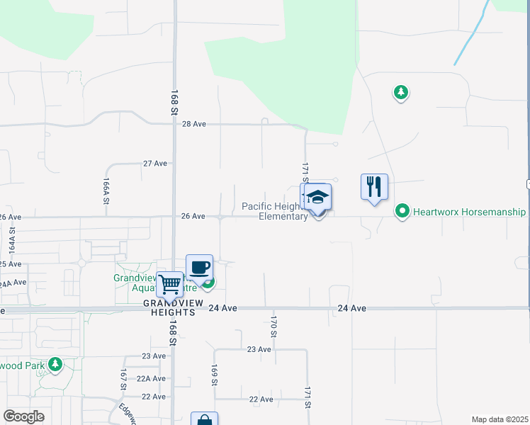 map of restaurants, bars, coffee shops, grocery stores, and more near 17011 26 Avenue in Surrey