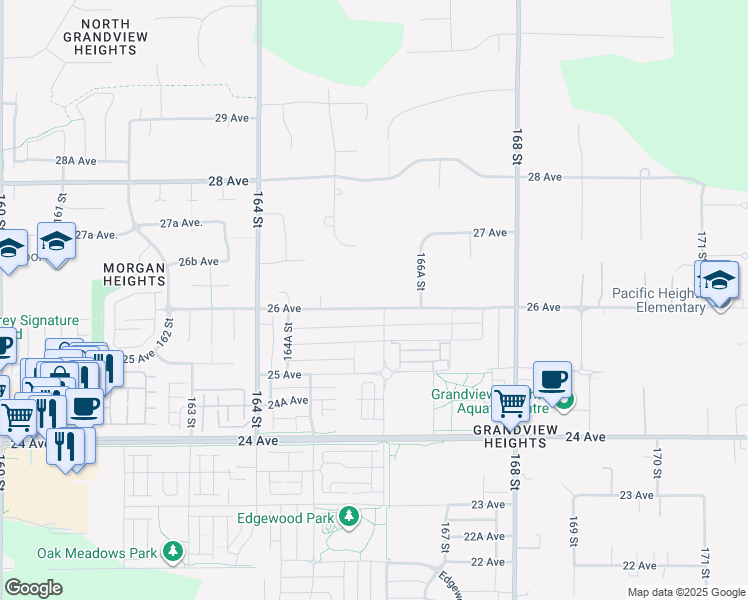 map of restaurants, bars, coffee shops, grocery stores, and more near 16581 26 Avenue in Surrey