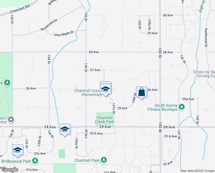 map of restaurants, bars, coffee shops, grocery stores, and more near 13755 26 Avenue in Surrey