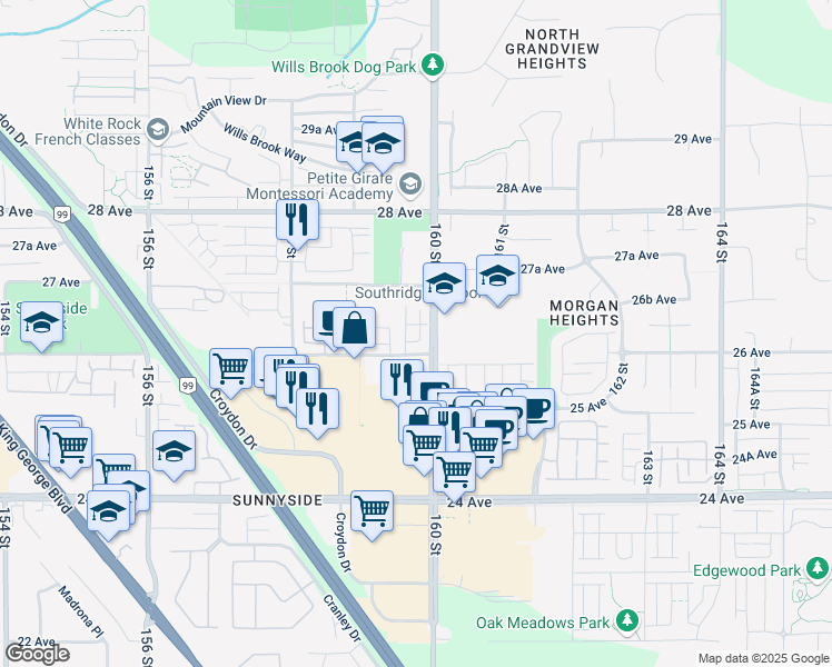 map of restaurants, bars, coffee shops, grocery stores, and more near 15977 26 Avenue in Surrey