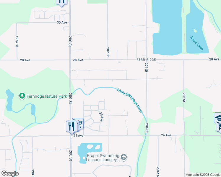 map of restaurants, bars, coffee shops, grocery stores, and more near 20210 27 Avenue in Langley Township