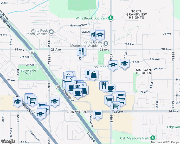 map of restaurants, bars, coffee shops, grocery stores, and more near 15828 27 Avenue in Surrey