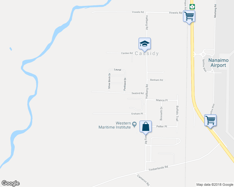 map of restaurants, bars, coffee shops, grocery stores, and more near 1595 Seabird Road in Ladysmith